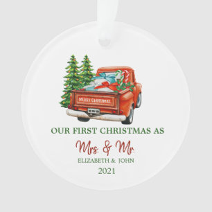 Roter LKW Kiefern Unser erstes Weihnachtsfest Ornament
