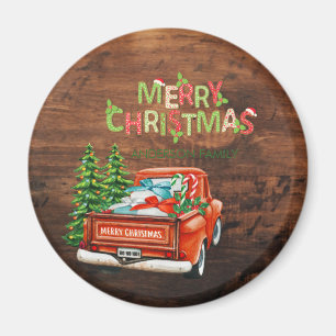 Roter LKW Kiefernbaum Frohe Weihnachten Holz Magnet