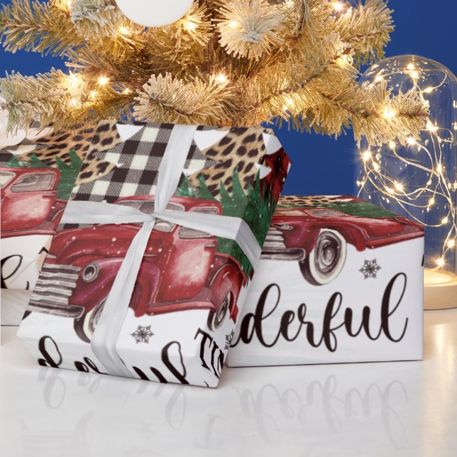 Roter LKW, Kiefernbaum Geschenkpapier (Feiertage)