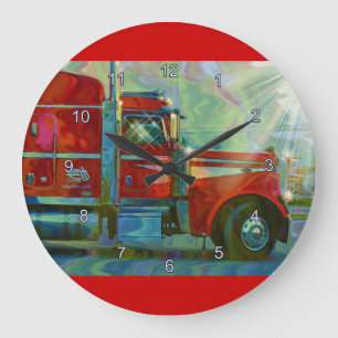 Roter Lkw-Kunstmauer für den Schwertransport Große Wanduhr