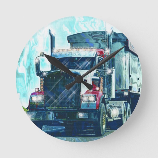 Roter Lkw-Kunstmauer für den Schwertransport Runde Wanduhr (Vorderseite)