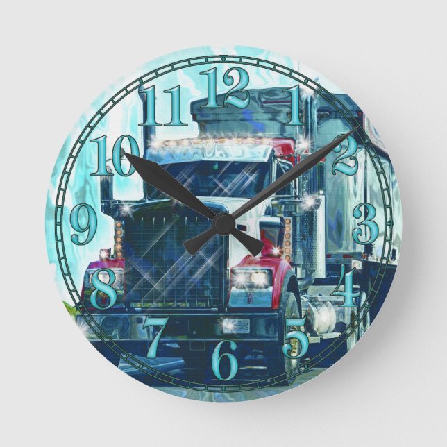Roter Lkw-Kunstmauer für den Schwertransport Runde Wanduhr (Vorderseite)