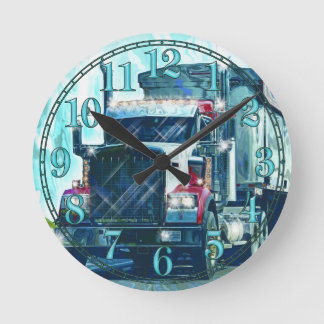 Roter Lkw-Kunstmauer für den Schwertransport Runde Wanduhr
