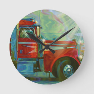 Roter Lkw-Kunstmauer für den Schwertransport Runde Wanduhr