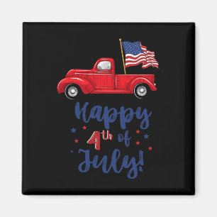 Roter LKW mit amerikanischer Fahne am 4. Juli Gif Magnet