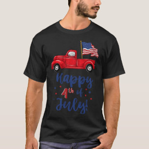 Roter LKW mit amerikanischer Fahne am 4. Juli Gif T-Shirt