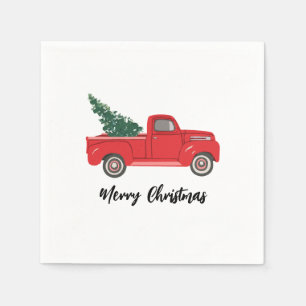 Roter LKW mit Baum Art Malerei Serviette