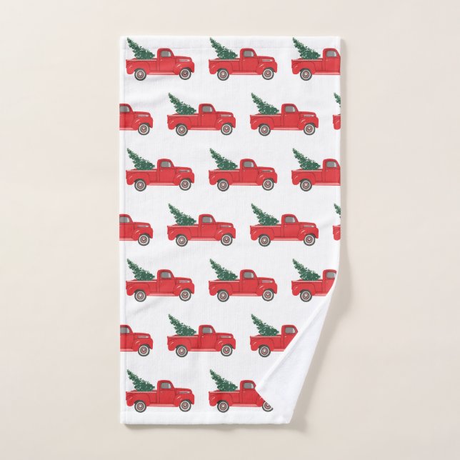 Roter LKW mit Baummuster Badetuch Set (Handtuch)