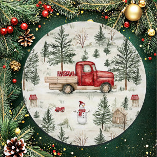 Roter LKW mit Geschenken und Schneemann Schneidebrett