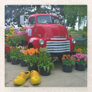 Roter Lkw mit Tulips, Oregon Glasuntersetzer