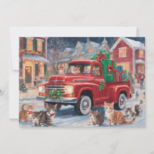 Roter LKW mit Weihnachts-Kitty-Katzen Feiertagskarte
