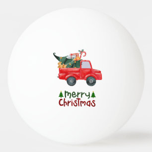 Roter LKW mit Weihnachtsbaum für Pingpongspieler Tischtennisball