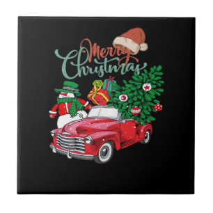 Roter LKW Pickup Weihnachtsbaum Frohe Weihnachten Fliese