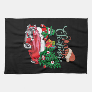 Roter LKW Pickup Weihnachtsbaum Frohe Weihnachten Geschirrtuch