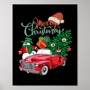 Roter LKW Pickup Weihnachtsbaum Frohe Weihnachten  Poster
