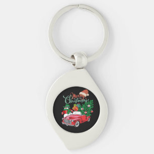 Roter LKW Pickup Weihnachtsbaum Frohe Weihnachten Schlüsselanhänger