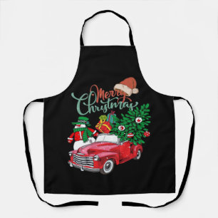 Roter LKW Pickup Weihnachtsbaum Frohe Weihnachten Schürze