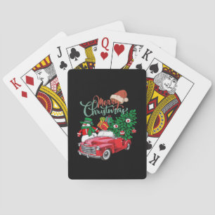 Roter LKW Pickup Weihnachtsbaum Frohe Weihnachten Spielkarten