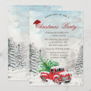Roter LKW Pine Tree Forest Weihnachten Einladung