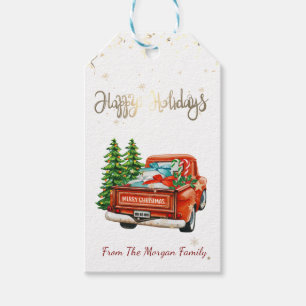 Roter LKW Pine Tree Weihnachten ,Happy Holidays Geschenkanhänger