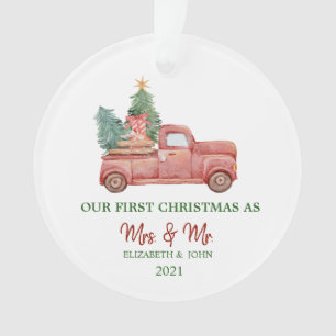 Roter LKW präsentiert unser erstes Weihnachtsfest Ornament