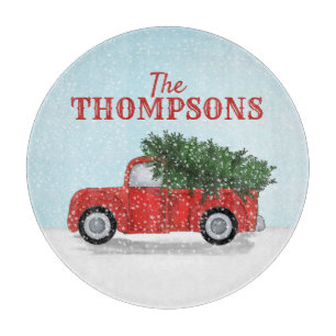 Roter LKW Schnee Weihnachtsbaum Personalisiert Schneidebrett