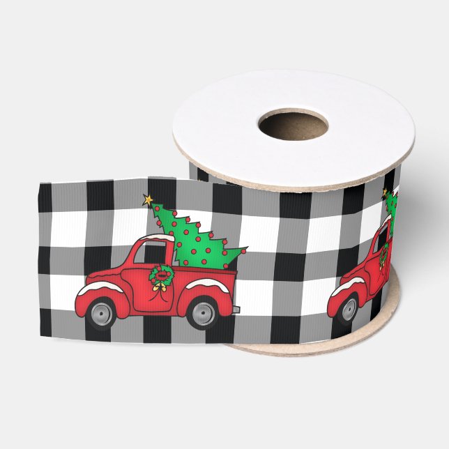 Roter LKW| Schwarz| White Buffalo Karo Muster Ripsband (Spule)