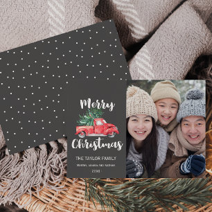 Roter LKW und Baum   Graues Weihnachtsgebäck Feiertagskarte