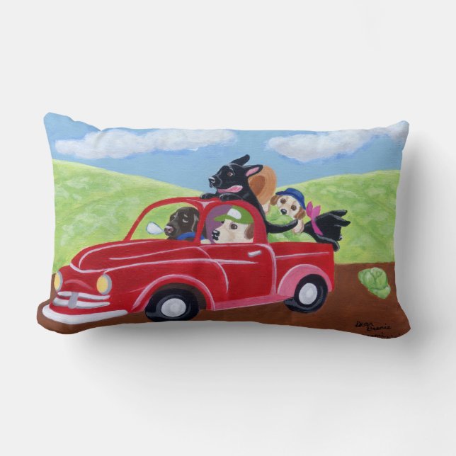 Roter LKW und Labradors Malerei Lendenkissen (Vorderseite)