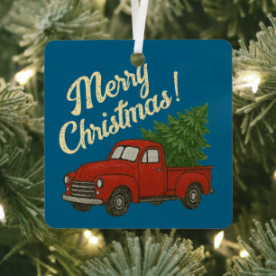 Roter LKW und Weihnachtsbaum individuell Ornament Aus Metall