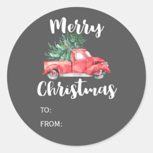 Roter LKW-und Weihnachtsgeschenk-Name des Baum-  Runder Aufkleber