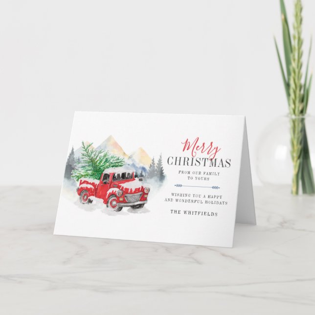 Roter Lkw Wasserfarbe Frohe Weihnachten Lumberjack (Vorderseite)