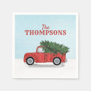 Roter LKW-Weihnachtsbaum Cute Personalisiert Serviette