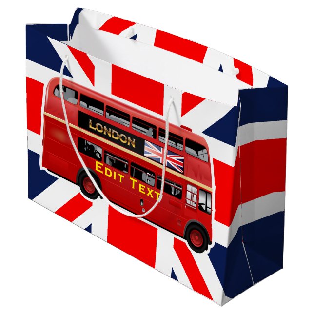 Roter London-Doppeldecker-Bus Große Geschenktüte (Rückseite Schrägansicht)