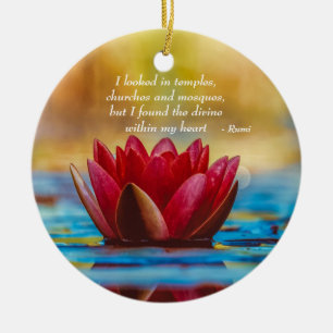 Roter Lotus - Blume über blaues Wasser - Spirituo Keramik Ornament