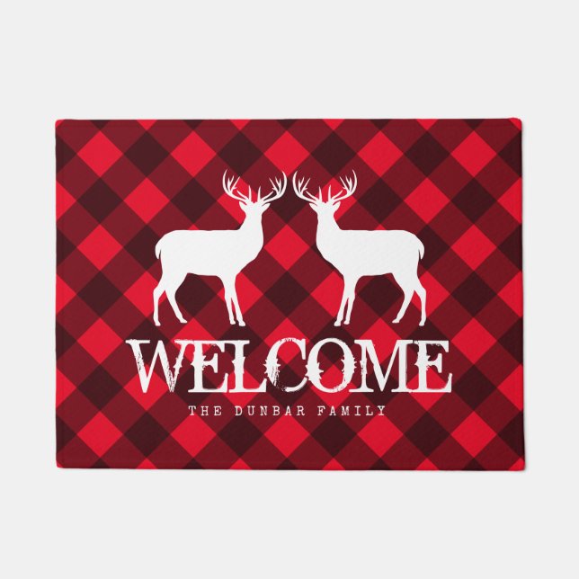 Roter Lumberjack Buffalo karierter Hirsch Empfang Fußmatte (Vorderseite)