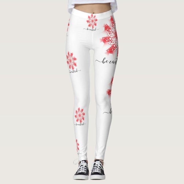 Roter Mandala-Fraktal-Doodle zentrieren Leggings (Vorderseite)