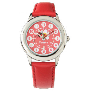 Roter Marienkäfer der Mädchen, weiße Armbanduhr