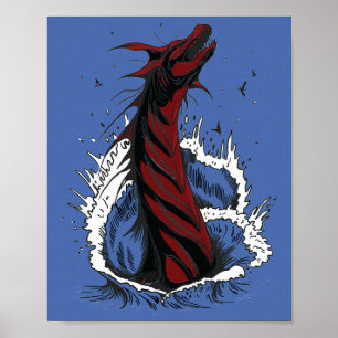 Roter Meer-Monster-Schlangen-Ozeanwellen-Poster Poster