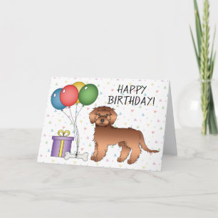 Roter Mini Goldendoodle Cartoon-Hund Alles Gute zu Karte