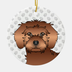 Roter Mini Goldendoodle Süßer Cartoon-Hundekopf Keramik Ornament