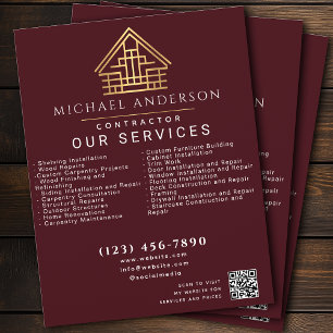 Roter minimaler QR-Code für den Hausbau Flyer