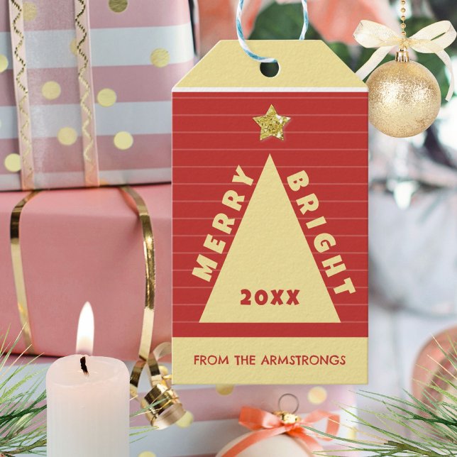 Roter minimalistischer Weihnachtsbaum-Name Geschenkanhänger (Red Minimalist Christmas Tree Name Gift Tags ©Susanne Sachers - Sunny Mind 🌞)
