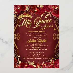 Roter Mis Quince Quinceanera Folieneinladung