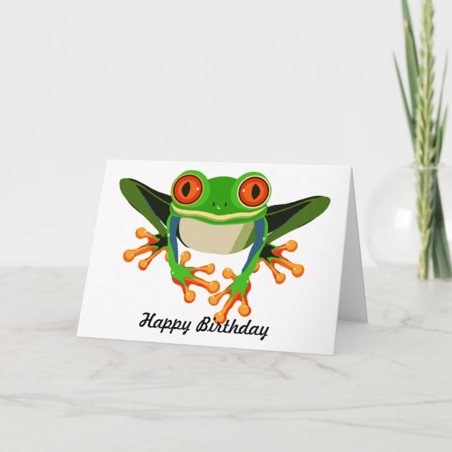 Roter mit Augen Baum-Frosch-Geburtstag Karte (Vorderseite)