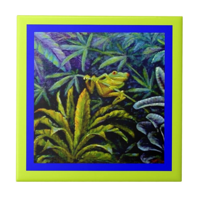 Roter mit Augen goldener Baum-Frosch durch sharles Fliese (Vorderseite)