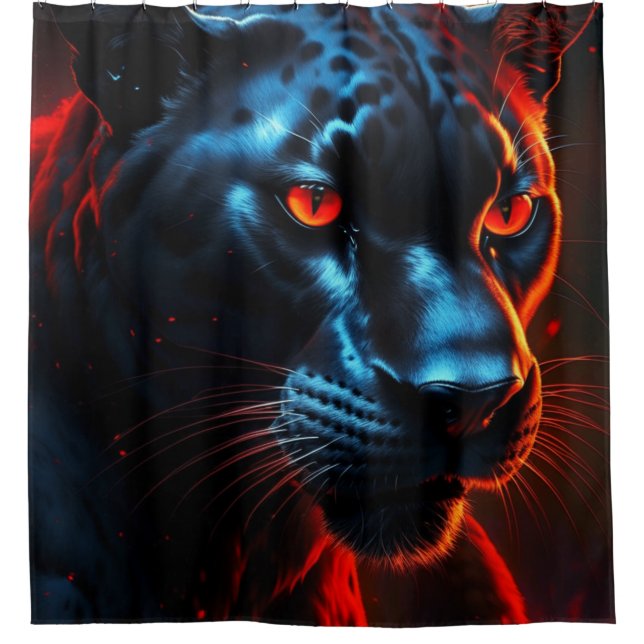 Roter Mit Augen Schwarzpanther Duschvorhang (Vorderseite)
