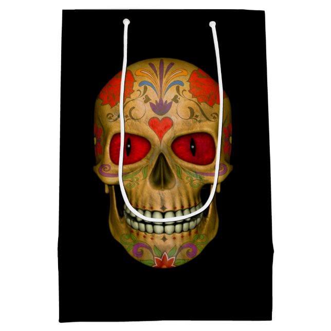 Roter mit Augen Zuckerschädel-Zombie-mittlere Mittlere Geschenktüte (Rückseite)