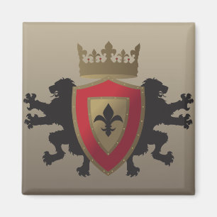 Roter mittelalterlicher Löwe-Wappenkunde-Magnet Magnet