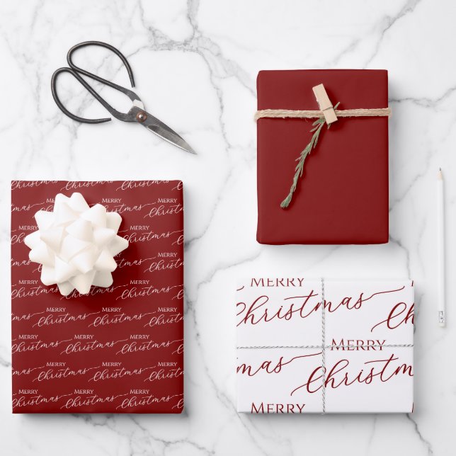 Roter moderner Frohe Weihnachten Geschenkpapier Set (Vorderseite)